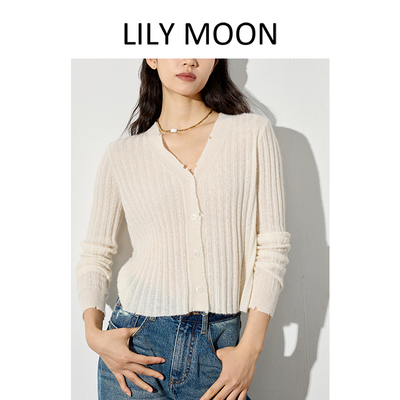 Lilymoon 秋冬新品白厂丝羊绒开衫羊绒针织毛衣女