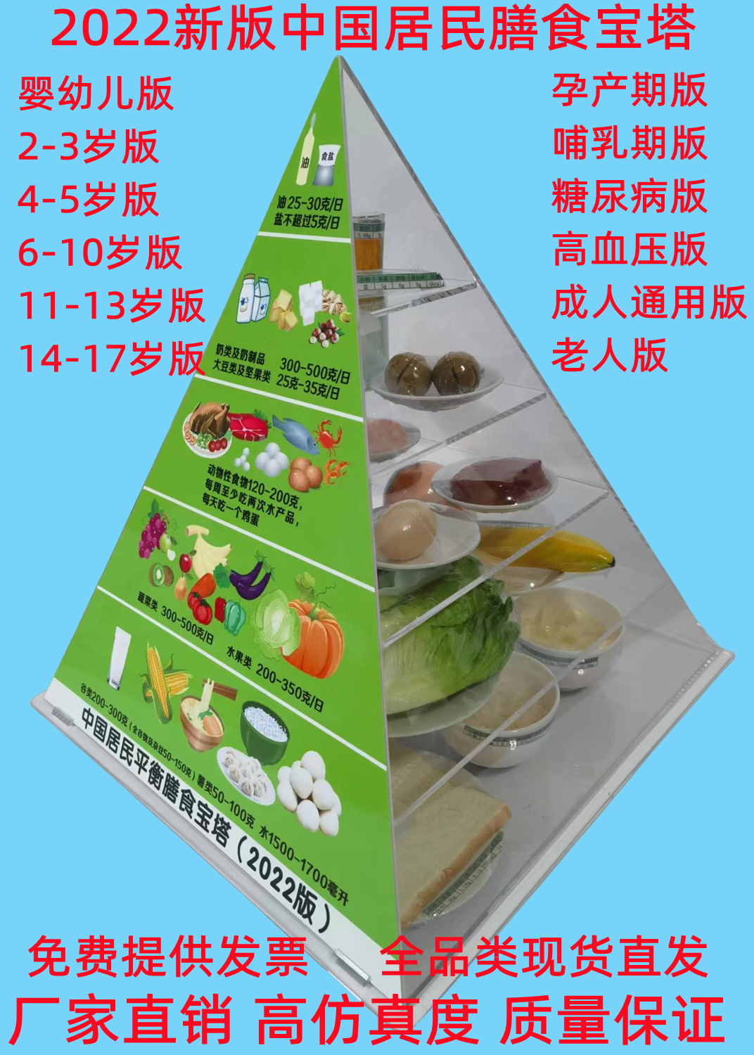 新版 中国居民膳食宝塔模型膳食营养食物交换份模型仿真食物 模型