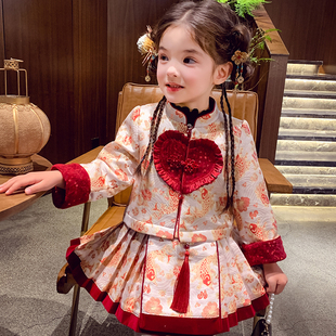 夹棉外套半身裙女孩新年战袍 洋气儿童唐装 女童拜年服冬装 2025新款