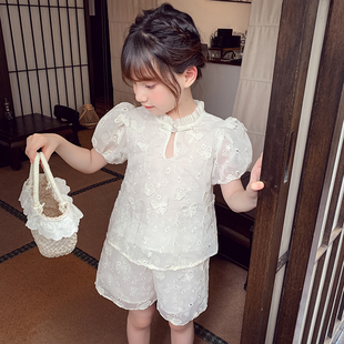 上衣小女孩短裤 女童套装 洋气儿童甜美泡泡袖 夏装 两件套潮 2025新款