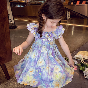 女童连衣裙夏装2025新款洋气儿童水墨晕染棉布裙女孩海边度假裙子
