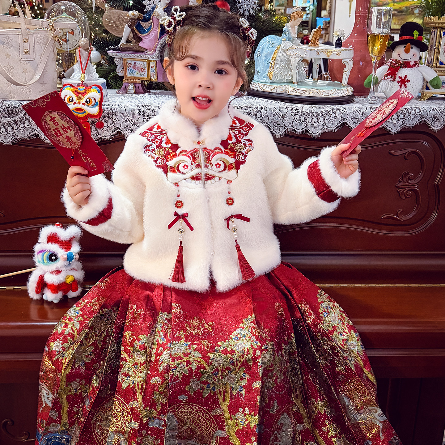 米米哈罗女童仿皮草女孩加厚国风外套冬装2026新款儿童马面裙套装,童装/婴儿装/亲子装,皮草/仿皮草,淘宝优惠券,粉丝福利购,淘宝优惠卷