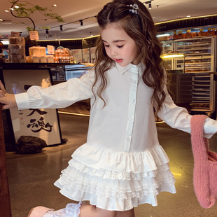 女童连衣裙春装2026新款洋气儿童白色长袖衬衫裙小女孩宽松打底裙