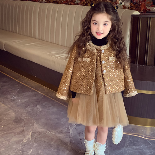 高级感亮片小香风外套+背心裙