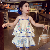 儿童波西米亚风棉布吊带短裙洋气女孩两件套 2026新款 女童套装 夏装