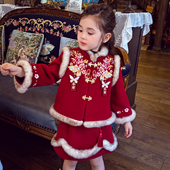 米米哈罗女童拜年服冬2026新款 外套半裙女孩新年战袍 儿童夹棉唐装