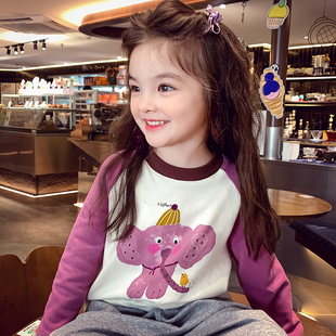 打底衫 女童休闲上衣春装 卡通印花T恤儿童长袖 小女孩韩版 2026新款