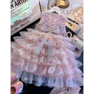 女童连衣裙夏装2026新款洋气儿童亮片网纱公主裙小女孩生日礼服裙