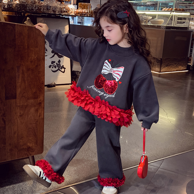 韩系休闲加绒卫衣休闲裤套装