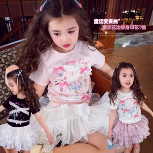 儿童修身 女孩上衣2026新款 卡通芭蕾风t恤潮 夏季 米米哈罗女童短袖