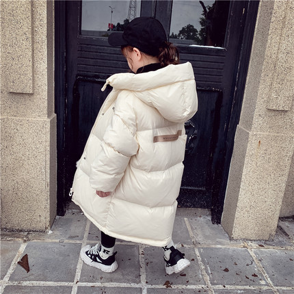 女童中长款羽绒服冬装新款洋气儿童杜邦三防90白鸭绒连帽外套