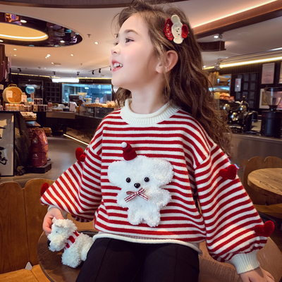 【节日氛围感】植绒卡通条纹毛衣