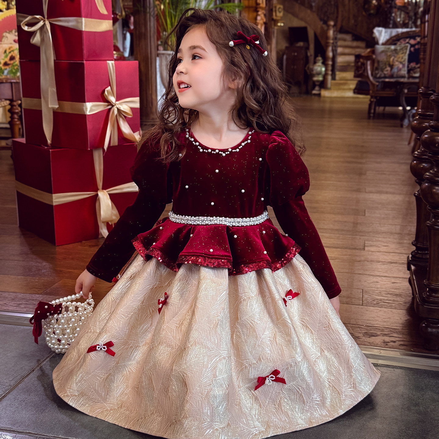 【心动圣诞夜】法式圣诞氛围感丝绒公主裙