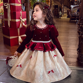 儿童法式 米米哈罗女童公主裙冬装 2025新款 丝绒裙小女孩加绒连衣裙