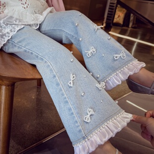 春装 子女孩喇叭裤 2026新款 微喇裤 洋气儿童时尚 米米哈罗女童牛仔裤