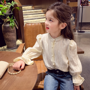 上衣小女孩法式 女童小香风衬衫 洋气儿童休闲长袖 2025新款 衬衣 秋装