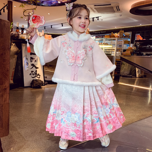 儿童拜年服 2025新款 米米哈罗女童明制汉服加绒女孩马面裙套装 冬装