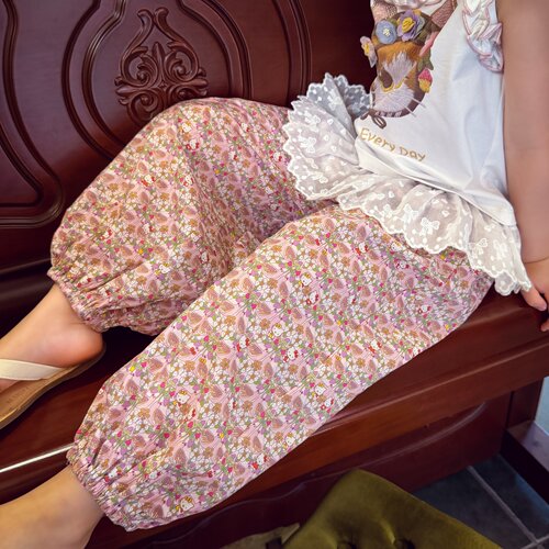 女童夏款蕾丝碎花束脚休闲防蚊裤