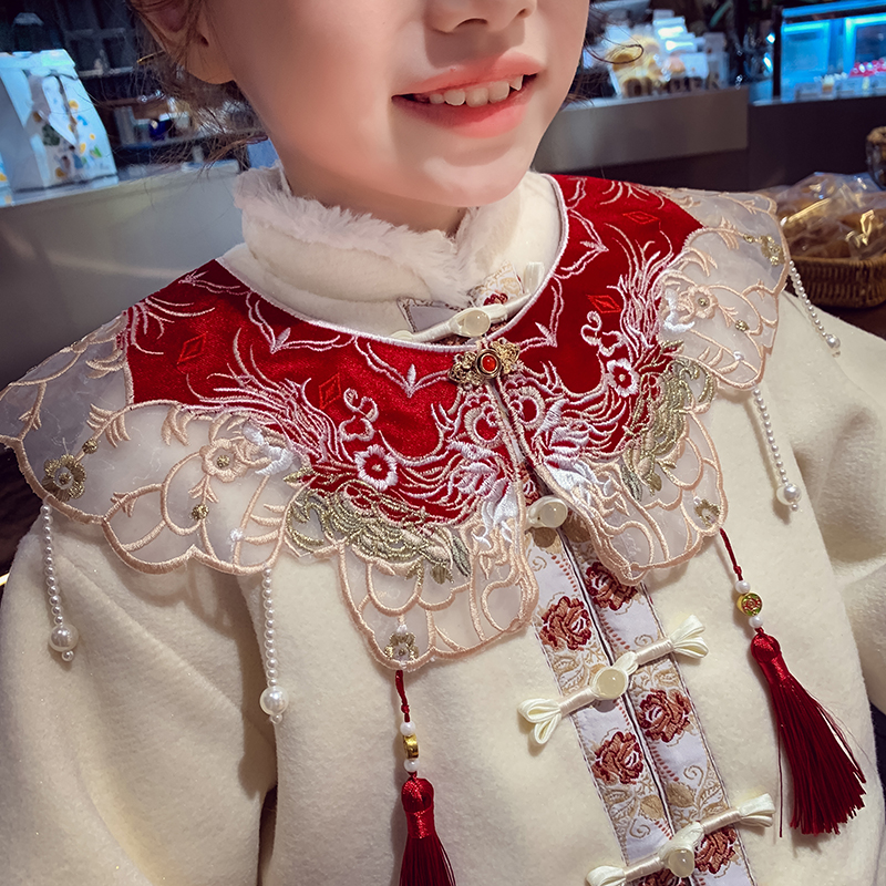 女童冬款提花流苏款披肩