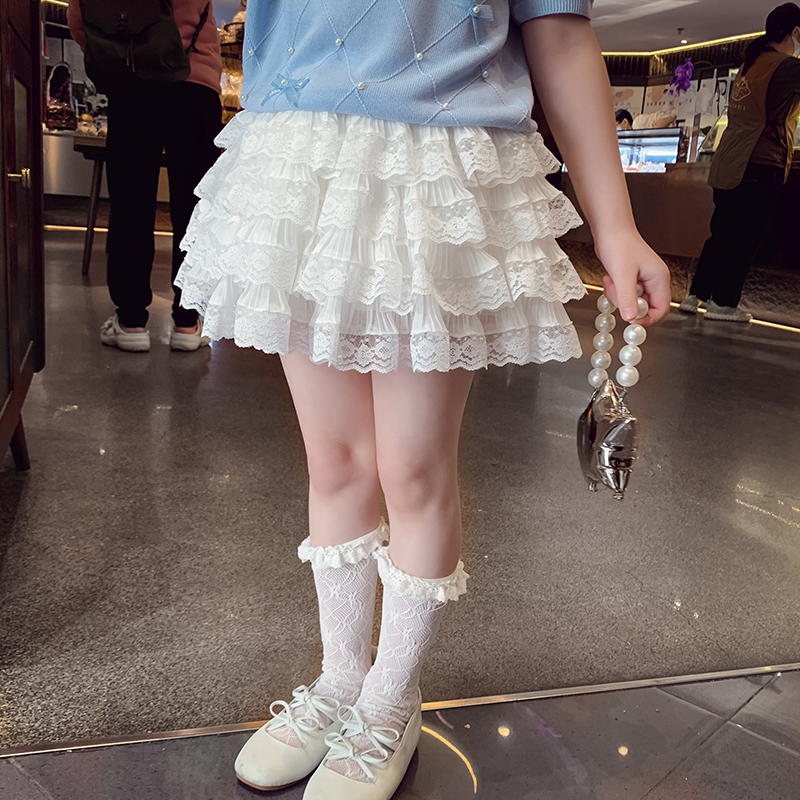 女童短裙夏装2025新款小女孩芭蕾风白色半身裙儿童蕾丝花边蛋糕裙
