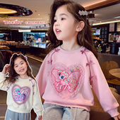 儿童网红宽松加绒上衣小女孩卡通打底衫 女童圆领卫衣春季 2026新款