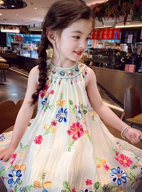 女童连衣裙夏装2026新款洋气儿童公主裙背心裙女孩度假挂脖吊带裙