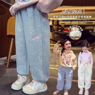 米米哈罗女童加绒长裤子冬装2025新款儿童休闲卫裤女孩束脚运动裤