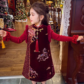 儿童中国风夹棉连衣裙女孩新年装 米米哈罗女童旗袍裙冬装 2025新款