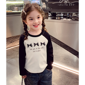 T恤春装 2026新款 洋气儿童插肩袖 女童长袖 撞色上衣女孩百搭打底衫