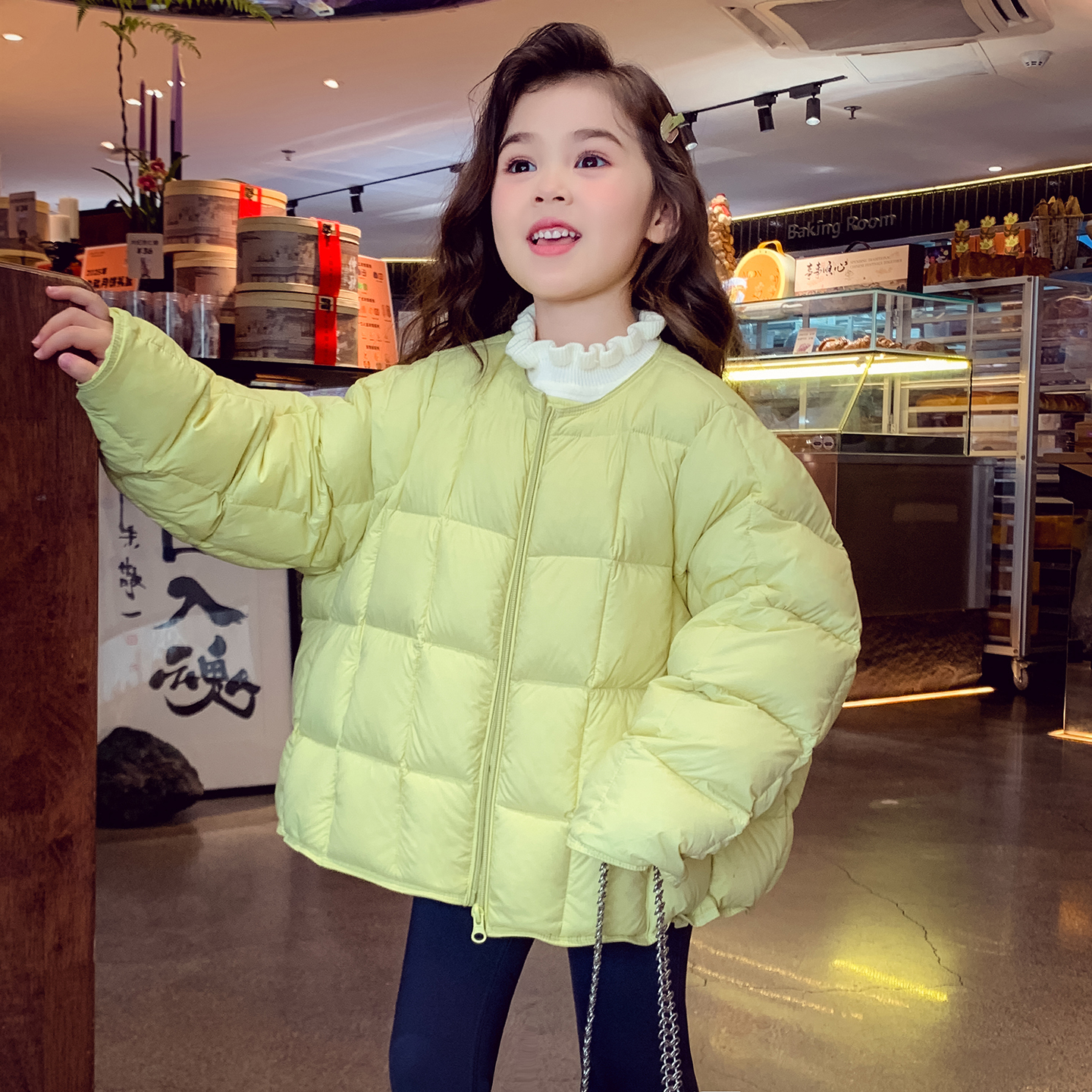 米米哈罗女童羽绒服冬装2025新款洋气儿童轻薄外套女孩短款面包服