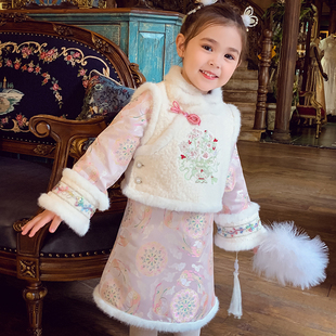 儿童新年衣服 2025新款 女童拜年服套装 汉服国风女孩旗袍连衣裙冬装