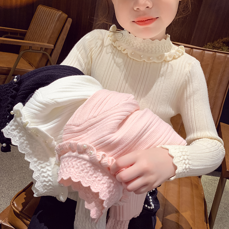纯色钉珠半高领针织毛衣