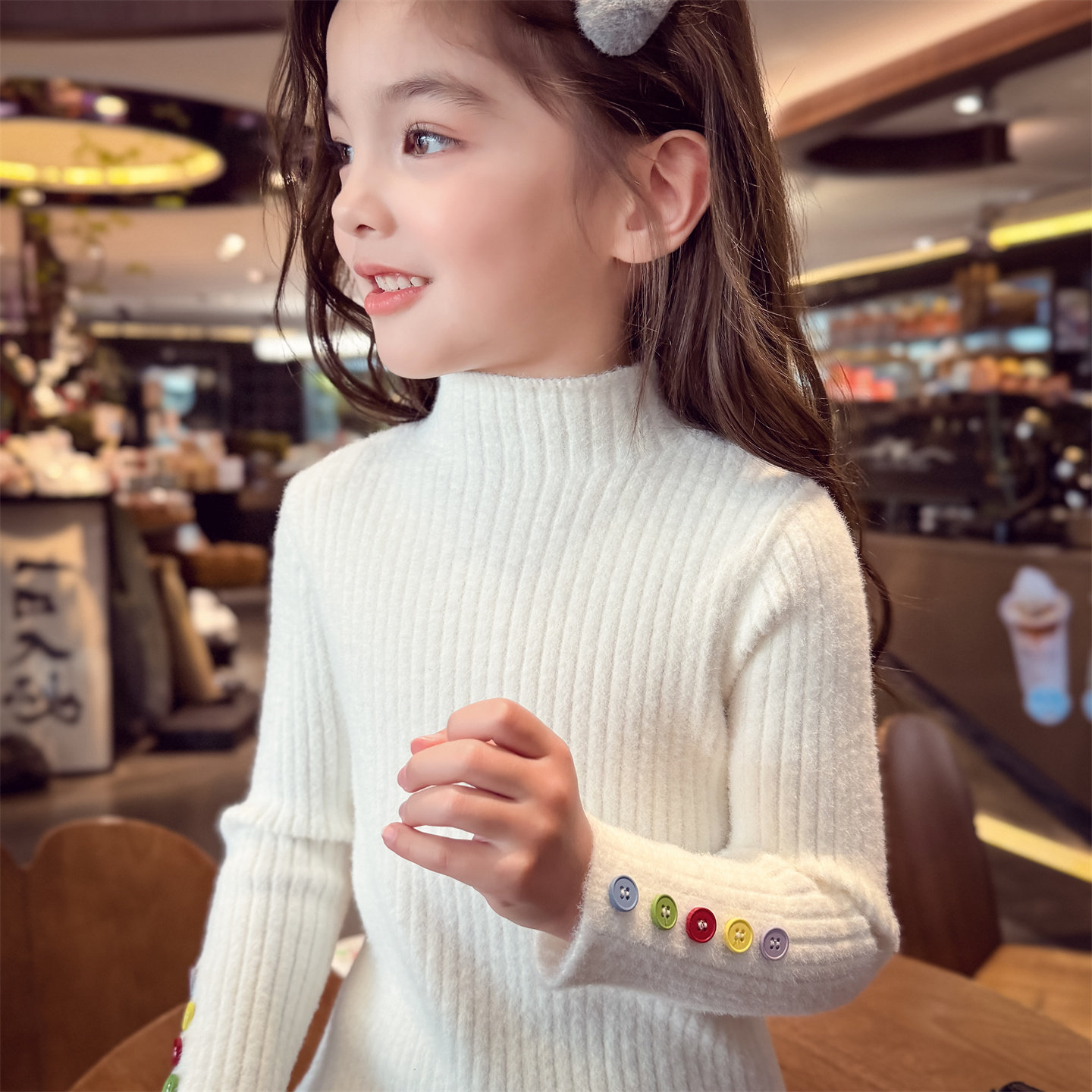 米米哈罗女童针织衫冬装2025新款儿童内搭打底小女孩纯色高领毛衣