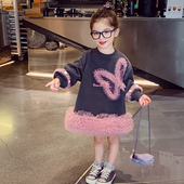 女童连衣裙小女孩休闲卫衣裙春装 2026新款 洋气儿童拼接网纱公主裙