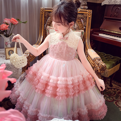 中式风人鱼姬网纱旗袍蛋糕裙