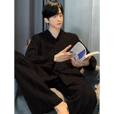 睡衣男春秋季100%纯棉长袖男士加大码青年全棉秋冬天家居服可外穿