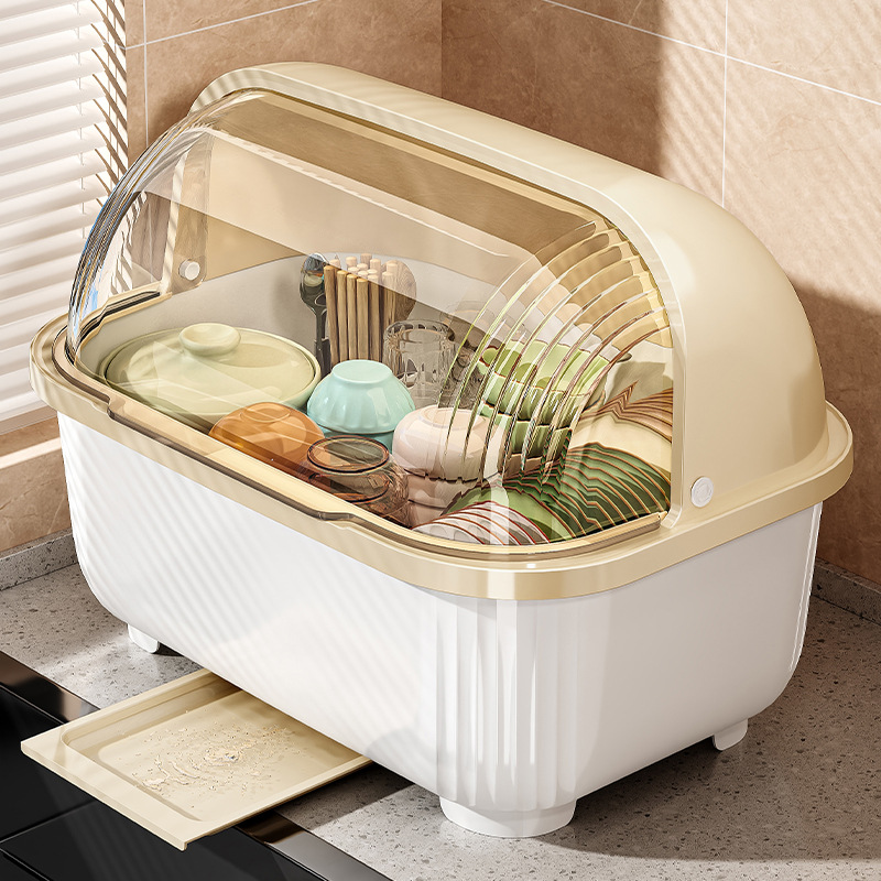 碗碟收纳架沥水架碗架碗盘密封柜厨房家用置物架放餐具碗筷收纳盒