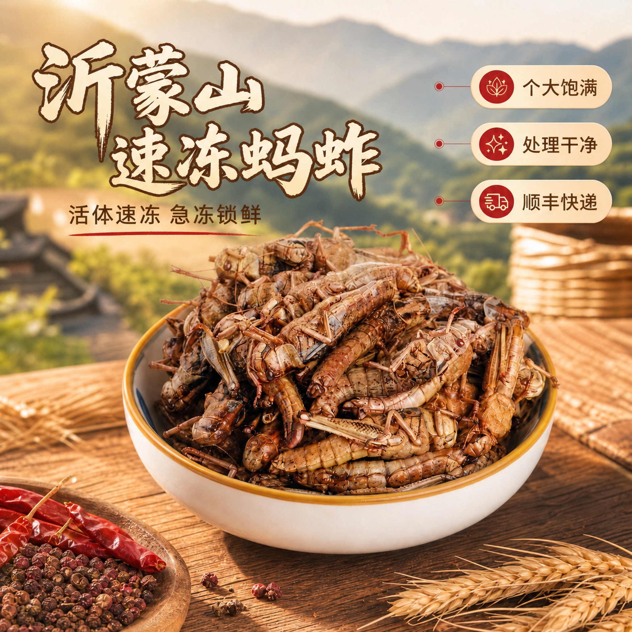新鲜蚂蚱活体速冻昆虫蝗虫公母带籽鸟鱼食烧烤食材东亚飞蝗蚱蜢