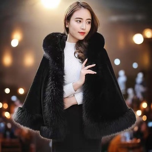 新娘礼服防水貂毛狐狸毛领斗篷秋冬新款新皮草披肩外套女时尚百搭