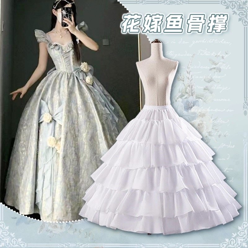 婚纱裙撑小个子100cm专用鱼骨礼服齐地长款超蓬可调节花嫁暴力撑
