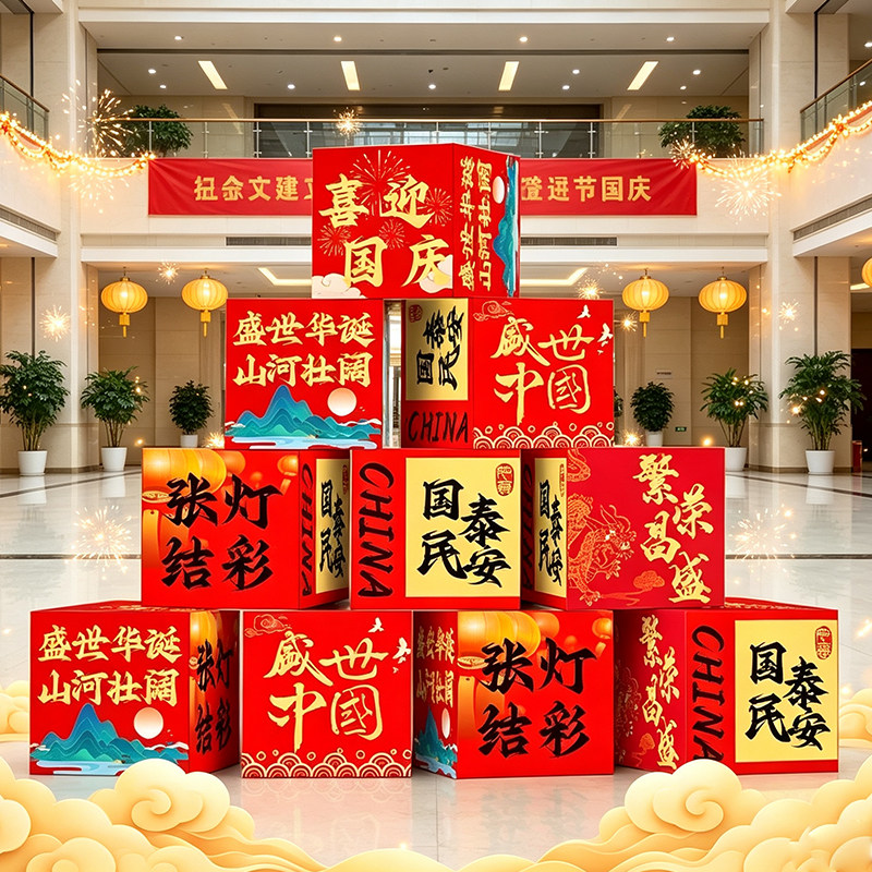 中秋国庆氛围布置装饰幼儿园餐厅前台酒店大堂园区国庆场景布置