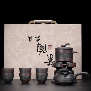 家用功夫茶杯石磨自动懒人泡茶神器喝茶高档 紫陶手工跳刀茶具套装