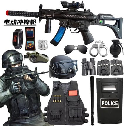 儿童电动玩具枪套装 玩具男孩小警察小特警服真人吃鸡装备全套98k