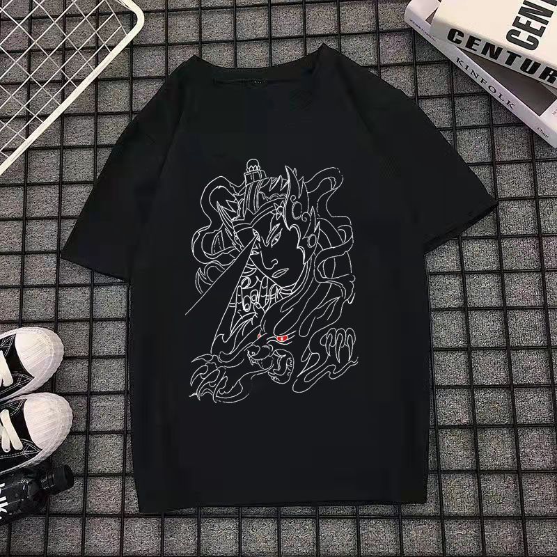 二郎神衣服精神小伙社会网红纹身图案黑色衣服夏季短袖t恤男潮流
