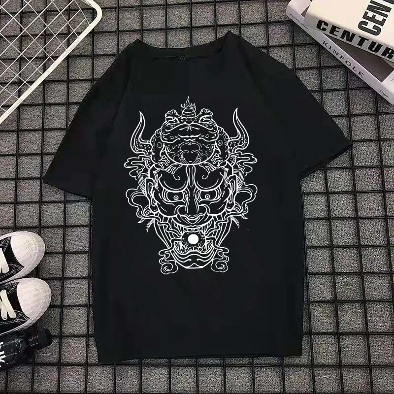 新款般若黑色纹身衣服社会纹身图案学生夏季短袖t恤男韩版潮流衫