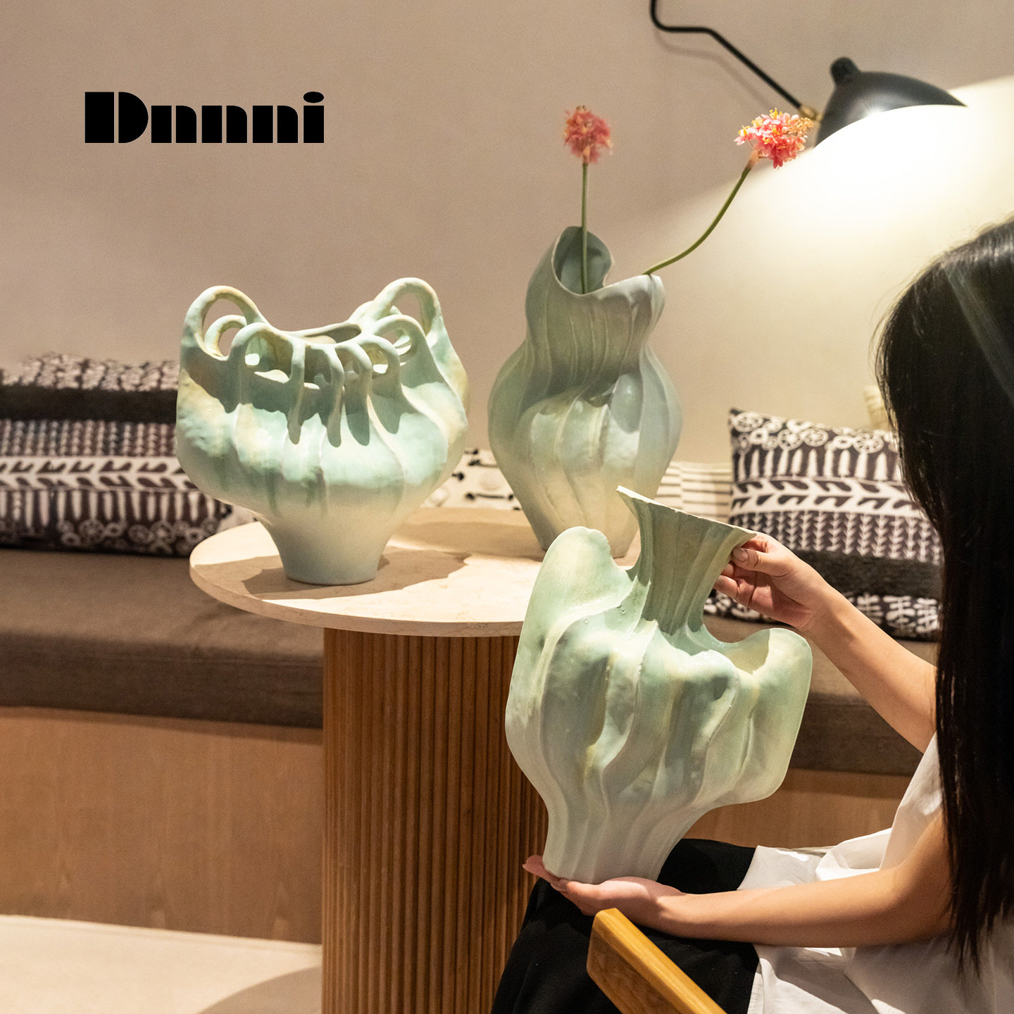 Dnnni中古春色手作花器法式客厅餐厅桌面插花瓶艺术品样板间摆件