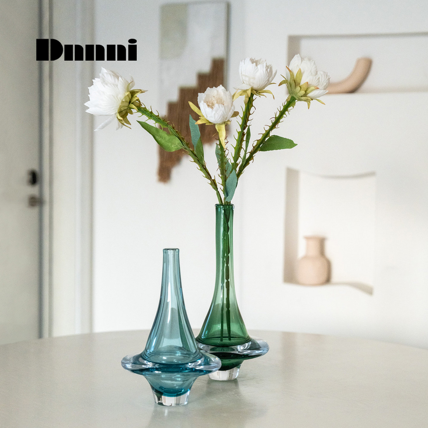 Dnnni碟形玻璃花器客厅样板房水培鲜花玄关餐桌花瓶高级饰品摆件