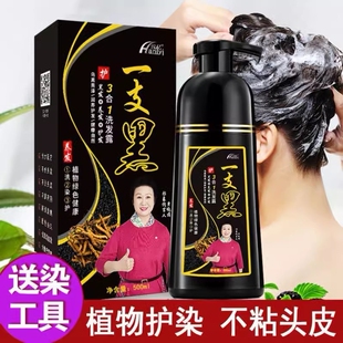 纯一支黑男洗发水膏植物色女 一洗黑植物染发剂天然无刺激清水正品