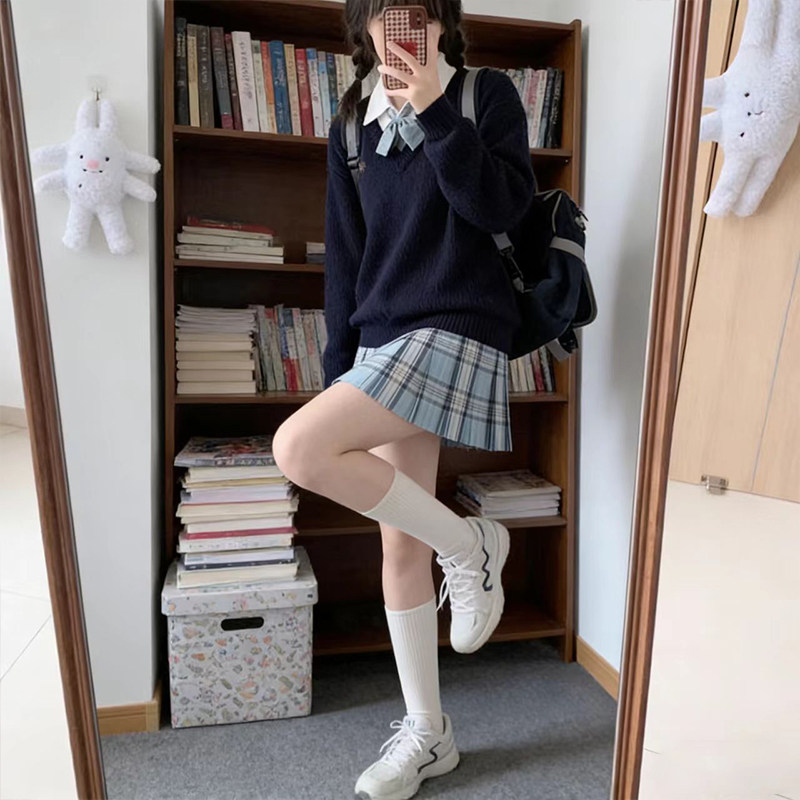 a字裙JK制服学院风新款浅蓝色百褶半身裙女2025秋冬新款日系短裙