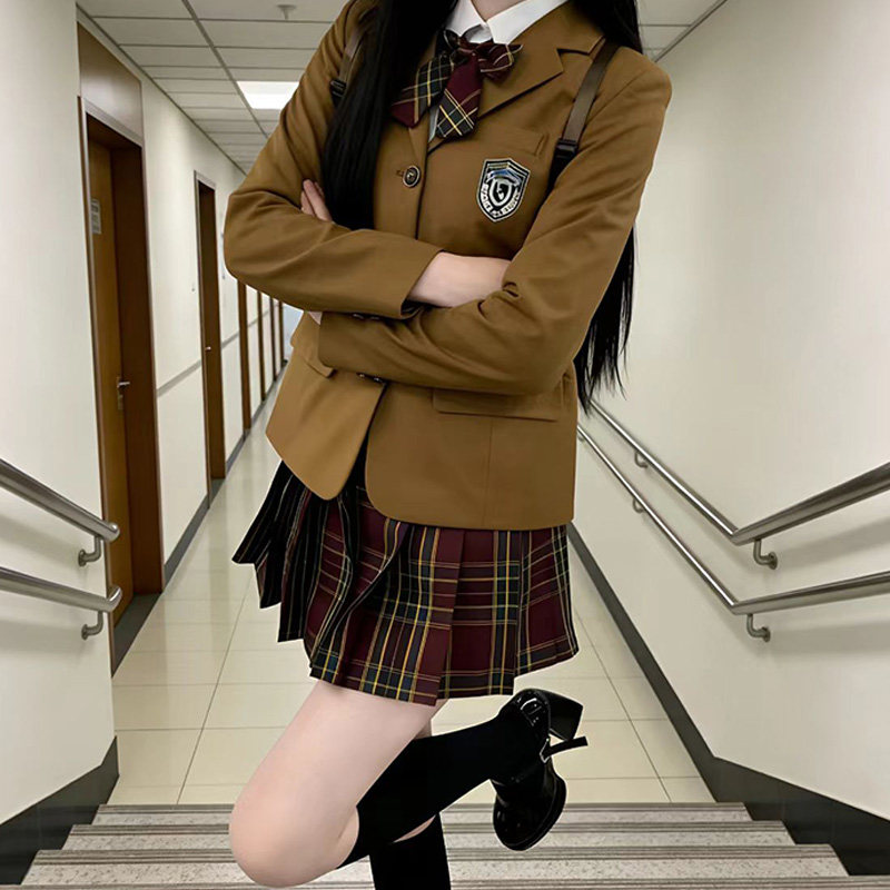 现货日系jk制服西服三粒扣西装短裙套装百褶裙学院风2025校供款女